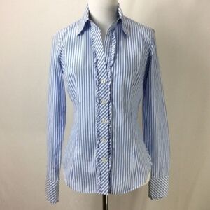 Lilly Pulitzer Jonni Ruffle Blouse Blue White Stripe Plaid Cuffs Size 4